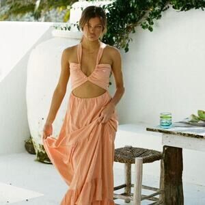 Sabo Women's Orange Strappy Neck Sleeveless Ruffle Maxi Dress Size XXS